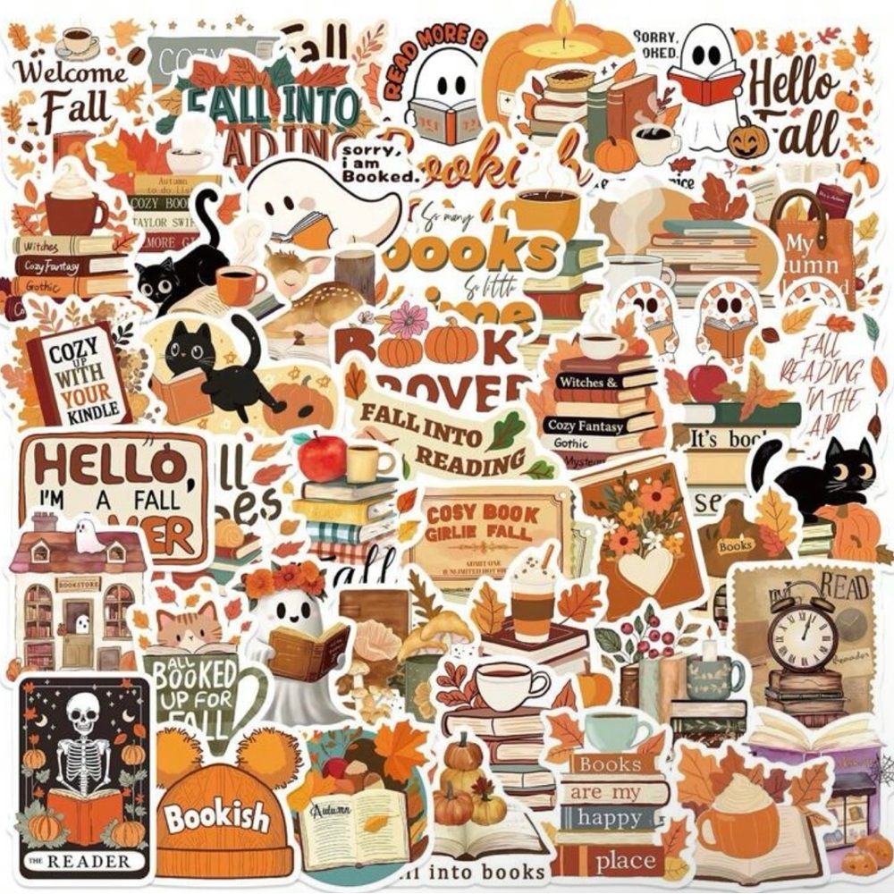 50 Book Lovers Autumn-Themed Sticker Set